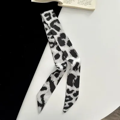 Women Fashion Retro Leopard Long Ribbon Silk Scarf