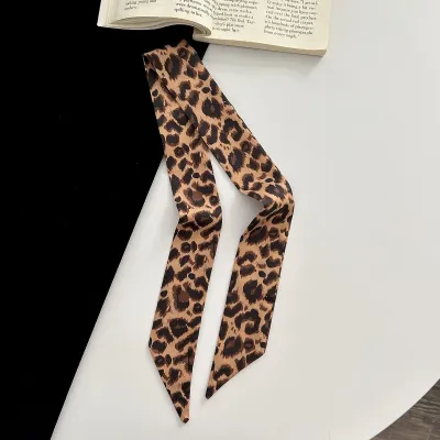 Women Fashion Retro Leopard Long Ribbon Silk Scarf