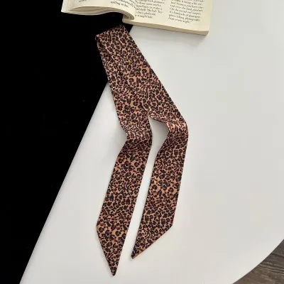 Women Fashion Retro Leopard Long Ribbon Silk Scarf