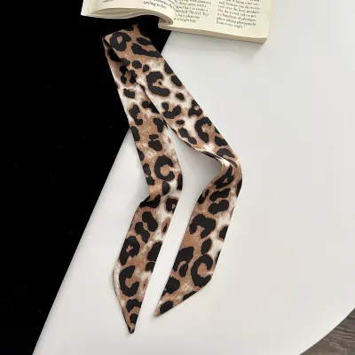 Women Fashion Retro Leopard Long Ribbon Silk Scarf