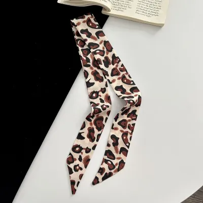 Women Fashion Retro Leopard Long Ribbon Silk Scarf