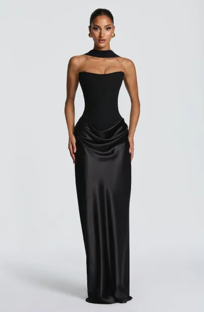 Women Fashion Elegant Solid Color Satin Sleeveless Slim-Fit Strap Stitching Party Dress