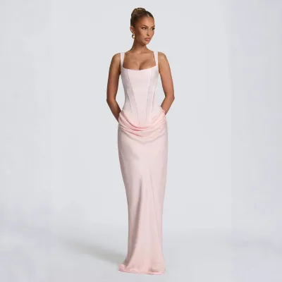 Women'S Fashion Sexy Elegant Solid Color Slim-Fit Waist Folded Party Dress