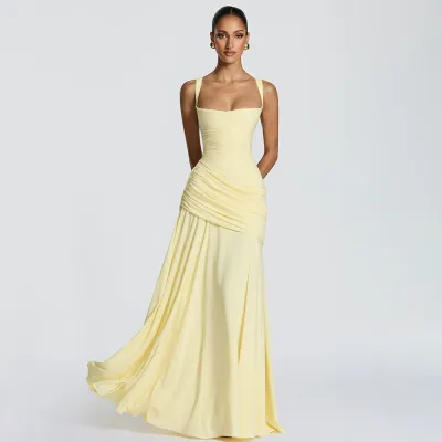 Women'S Fashion Elegant Solid Color Sleeveless Waist Swing Strap Party Dress