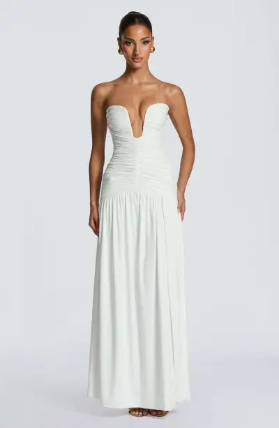 Women'S Fashion Elegant Solid Color Sexy Tube Top High Split Pleated Slim-Fit Party Dress