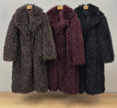 Autumn And Winter Women Fashion Solid Color Imitation Fur Long Coat