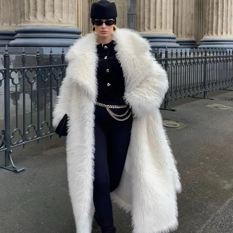 Autumn And Winter Women Fashion Solid Color Imitation Fur Long Coat