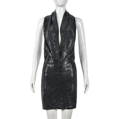 Women Fashion Sexy Solid Color Sleeveless Hollow Backless With Hat Dress