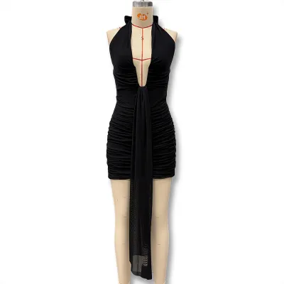 Women Fashion Sexy Spring And Summer Leopard Deep V Neck Backless Slim-Fit Dress