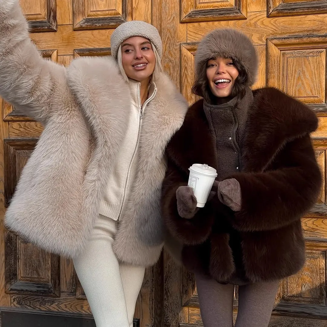 Autumn And Winter Women Fashion Eco-Friendly Faux Fur Lapel Warm Jacket