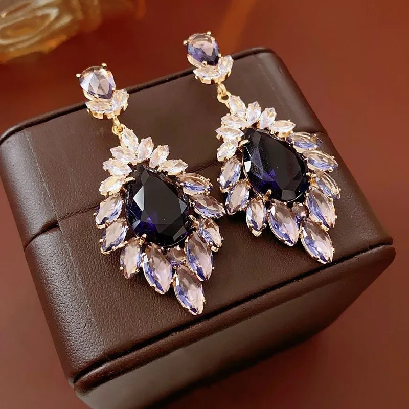 Women Fashion Elegant Light Luxury Flash Full Rhinestone Tassel Earrings