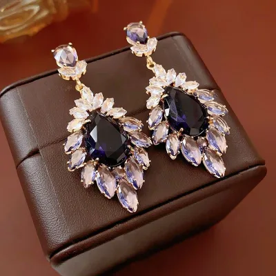 Women Fashion Elegant Light Luxury Flash Full Rhinestone Tassel Earrings