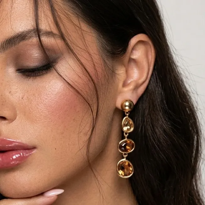 Women Fashion Retro Long Color-Matching Zircon Earrings