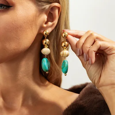 Women Fashion Retro Transparent Irregular Ccb Resin Earrings