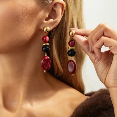 Women Fashion Retro Transparent Irregular Ccb Resin Earrings
