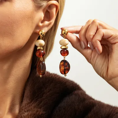 Women Fashion Retro Transparent Irregular Ccb Resin Earrings