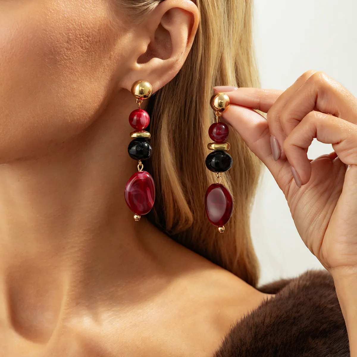 Women Fashion Retro Transparent Irregular Ccb Resin Earrings