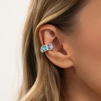 Women Fashion Colored Zircon Hollow C- Shaped Geometric Ear Buckle