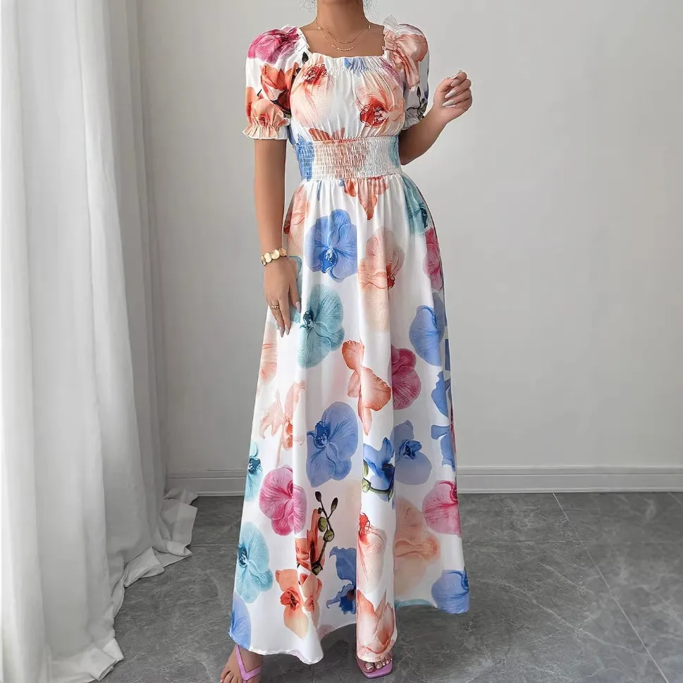 Women Fashion Casual Summer Print Short-Sleeve A-Line Dress
