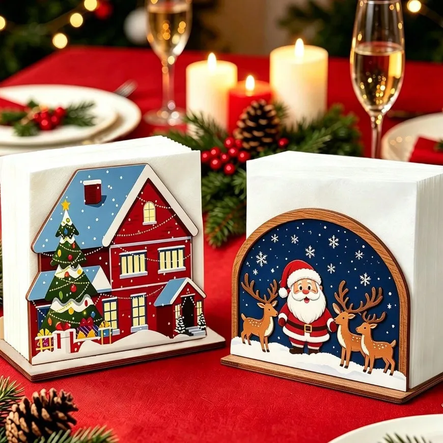 Christmas Wooden Napkin Holders Storage Rack,