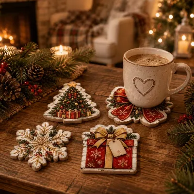Christmas Wooden Gift Box Coaster 4pcs/Pack