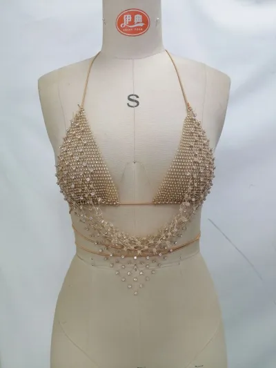 Women Sexy Rhinestone Fishing Net Hollow Neck Cropped Short Top