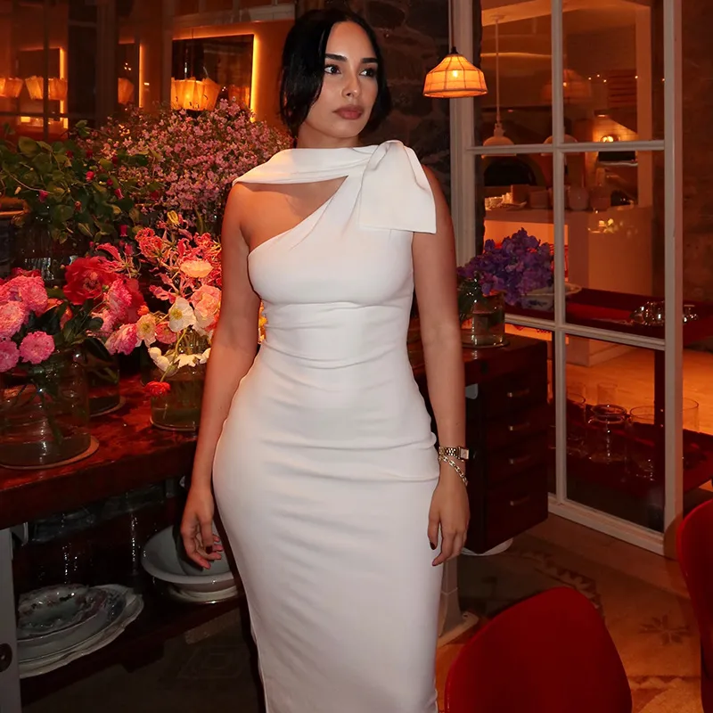 Women Fashion Sexy Summer Solid Color Asymmetrical Sleeveless Tight Waist Long Dress