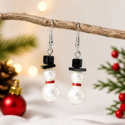 Christmas Women Fashion Cartoon Pearl Snowman Earrings