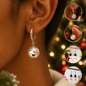 Christmas Women Fashion Cartoon Pearl Snowman Earrings