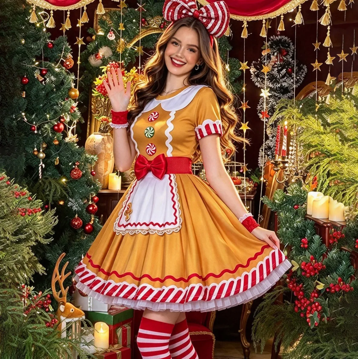 Christmas Women Fashion Cos Gingerbread Man Performance Costume Set