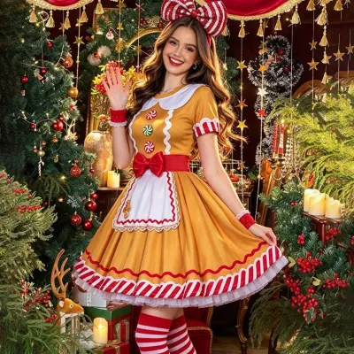 Christmas Women Fashion Cos Gingerbread Man Performance Costume Set