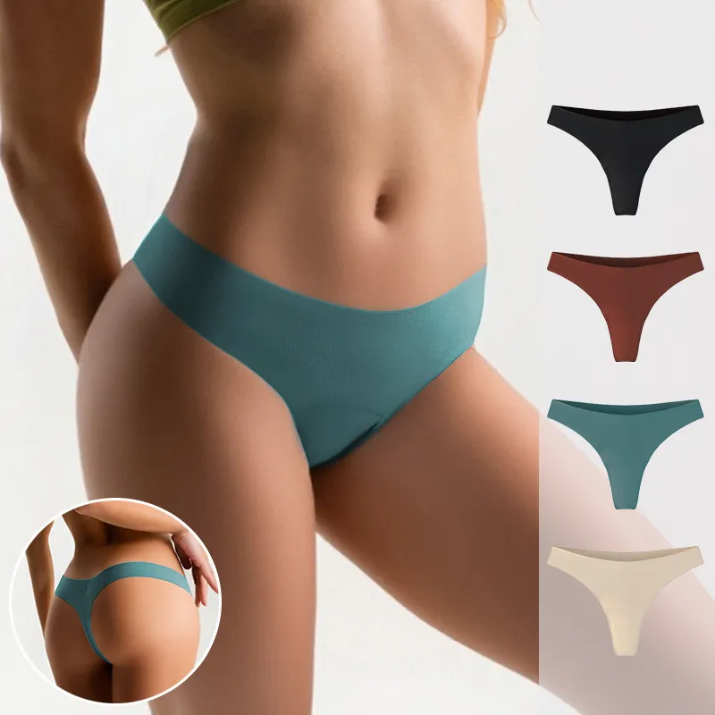 Women Fashion Solid Color Seamless Cotton Crotch Low Waist Thong