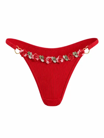 Women'S Fashion Sexy Solid Color Floral Embroidery Low Waist Thong