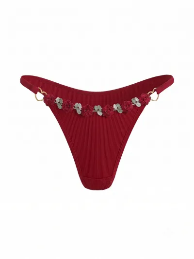 Women'S Fashion Sexy Solid Color Floral Embroidery Low Waist Thong