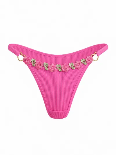 Women'S Fashion Sexy Solid Color Floral Embroidery Low Waist Thong