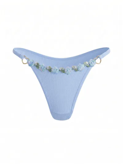 Women'S Fashion Sexy Solid Color Floral Embroidery Low Waist Thong