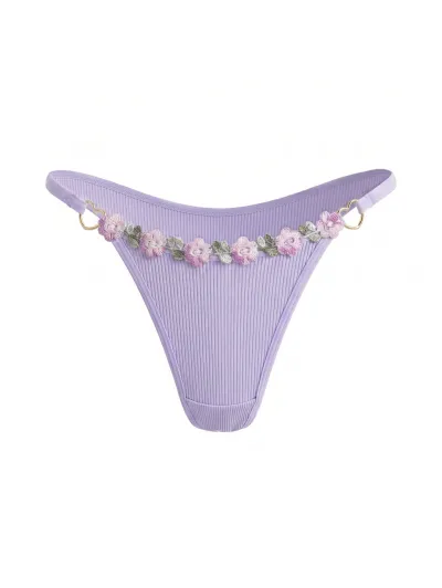 Women'S Fashion Sexy Solid Color Floral Embroidery Low Waist Thong
