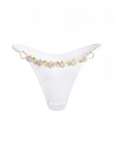 Women'S Fashion Sexy Solid Color Floral Embroidery Low Waist Thong