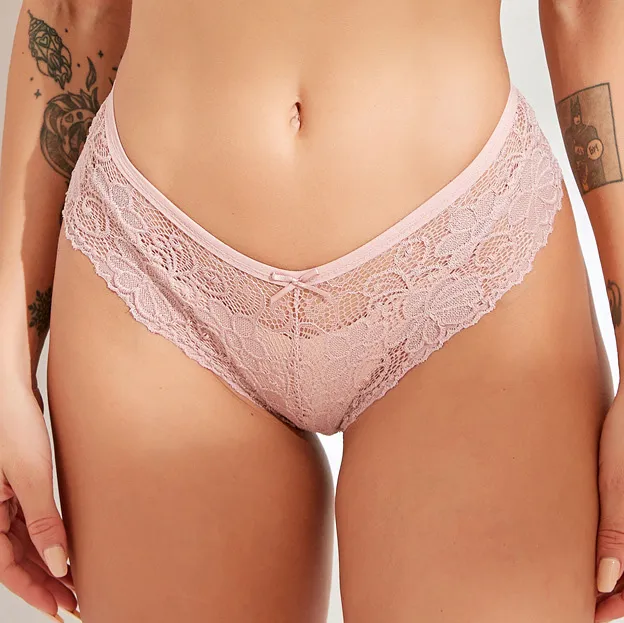 Women'S Fashion Sexy Solid Color Lace Thin Mid-Waist Underpants
