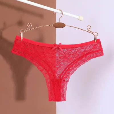 Women'S Fashion Sexy Solid Color Lace Hollow Low Waist Thong
