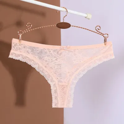 Women'S Fashion Sexy Solid Color Lace Hollow Low Waist Thong
