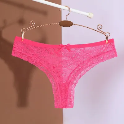 Women'S Fashion Sexy Solid Color Lace Hollow Low Waist Thong