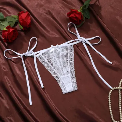 Women Fashion Sexy Solid Color Lace Strap Lace-Up Thong