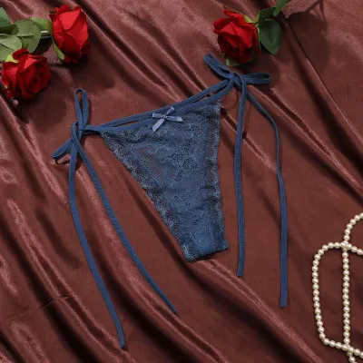 Women Fashion Sexy Solid Color Lace Strap Lace-Up Thong
