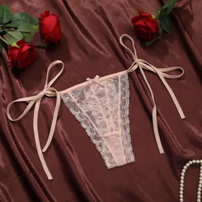 Women Fashion Sexy Solid Color Lace Strap Lace-Up Thong