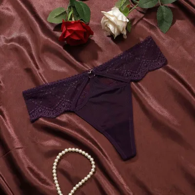 Women Fashion Sexy Solid Solor Lace Hollow Low Waist Thong
