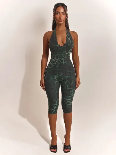 Women Sexy Leopard Print Halter Rompers