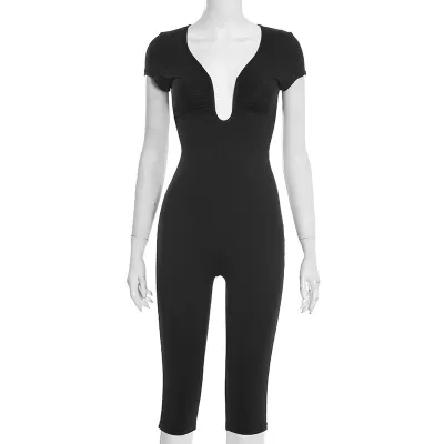 Women Solid Color Sexy U-Collar Rompers