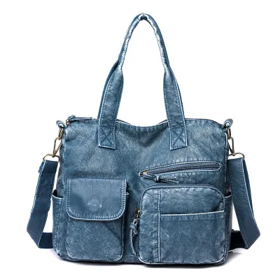 Women'S Fashion Washable Large Capacity Leather Handbag