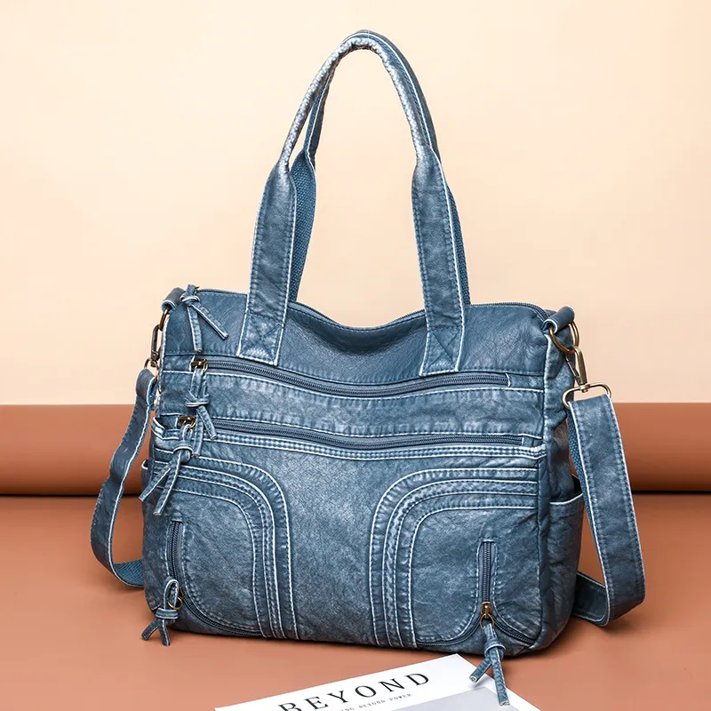 Women'S Fashion Washable Large Capacity Leather Handbag